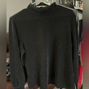Maurices Black Sparkle Mock Neck Long Sleeve Top